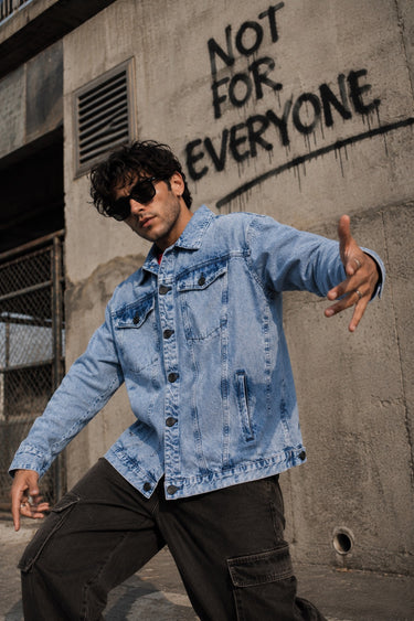 Unisex Mood Switch Relaxed Denim Jacket with Swappable Soild Patch