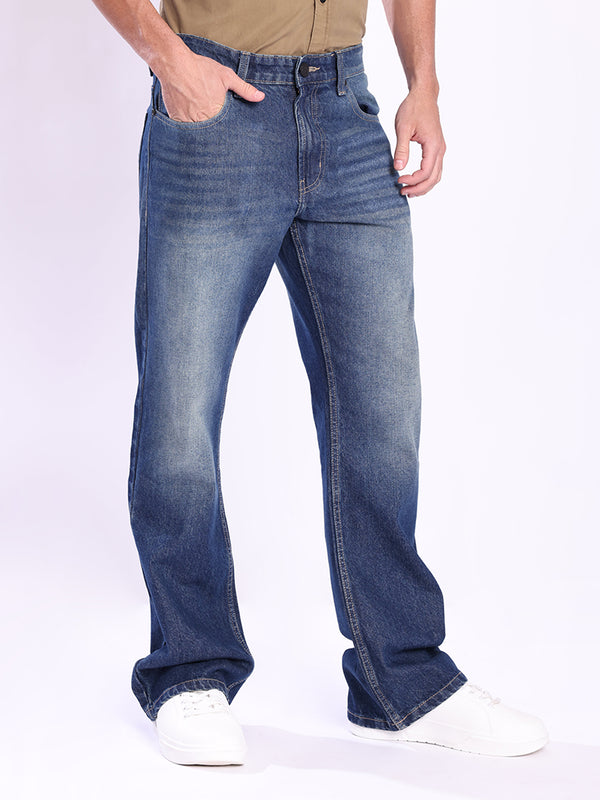 Men Blue Light Fade Bootcut Jeans