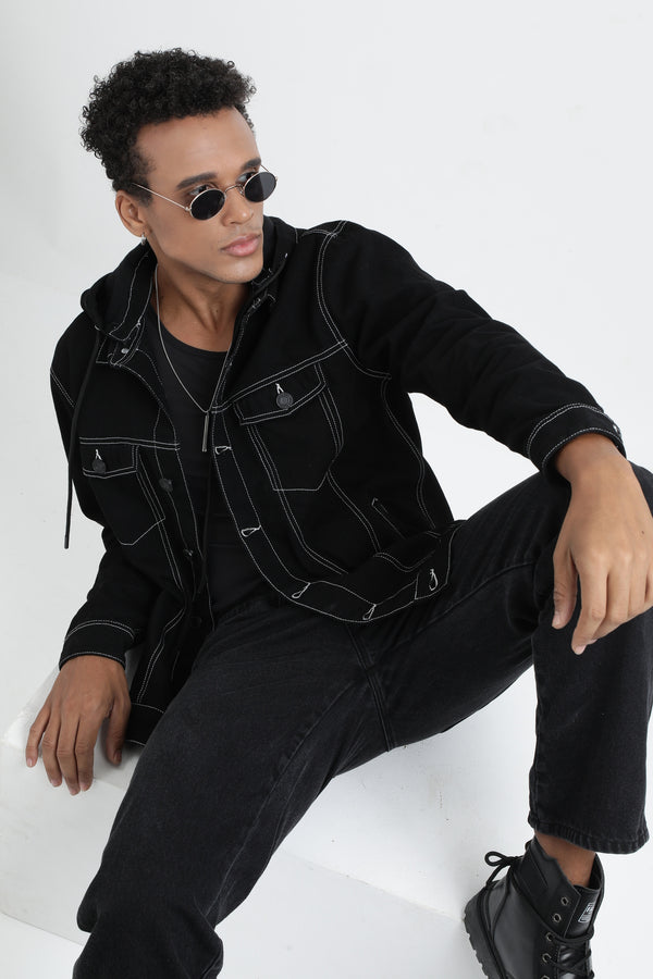 Washed Hooded Pure Cotton Relaxed Fit Denim Jacket