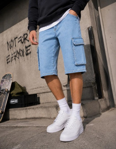 Men Blue Straight Convertible Cargo Denim Trouser