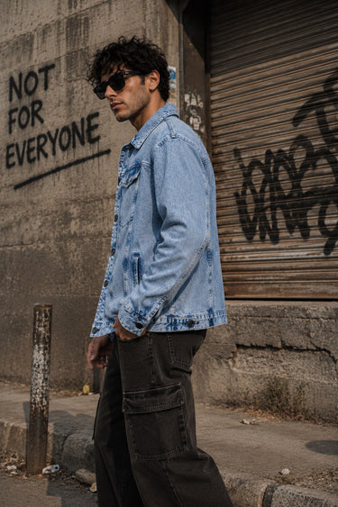 Unisex Mood Switch Relaxed Denim Jacket with Swappable Soild Patch