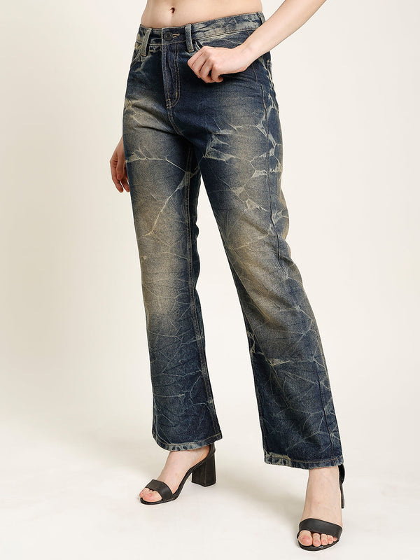 Women Dark Blue Straight Fit Denim Jeans