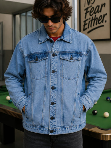Unisex Mood Switch Relaxed Denim Jacket with Swappable Applique Patch