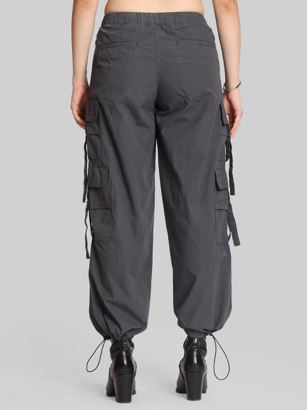 Women Dark Grey Parachute Fit Solid Cargo Trousers