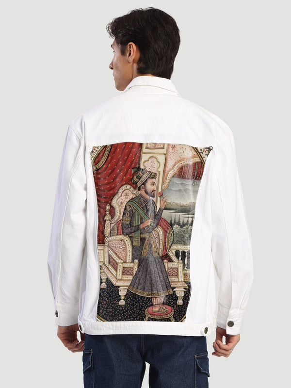 Men Cotton Denim Jacket with Swappable Back Graphics panel