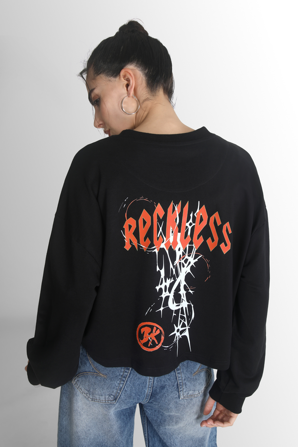 Women Printed Round Neck Pure Cotton Oversized Sweatshirt