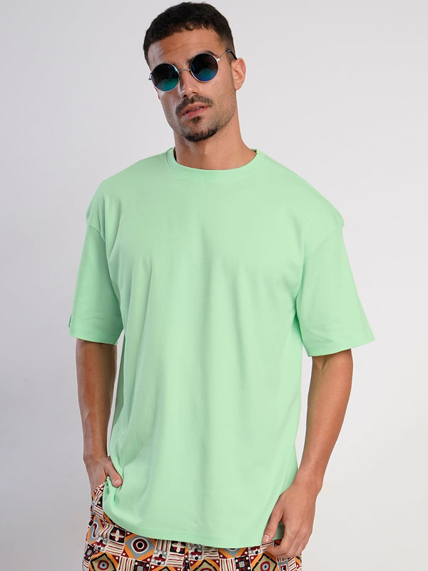 Men Mint Drop shoulder  Oversize Cotton T shirt