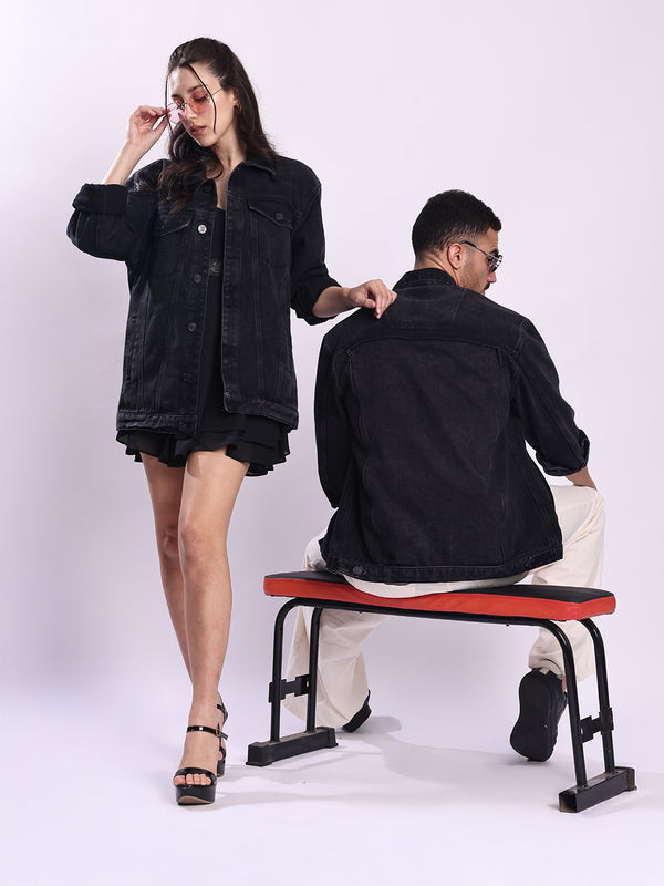 Unisex Relaxed Denim Jacket With Swappable Solid Patch