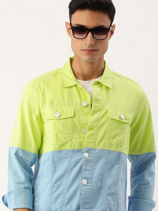 Men Colourblocked Dyed Pure Cotton Light Weight Jacket