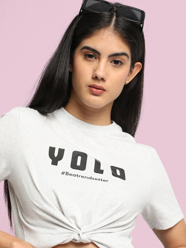 Women Typography Printed Round Neck Slim Fit T-shirt
