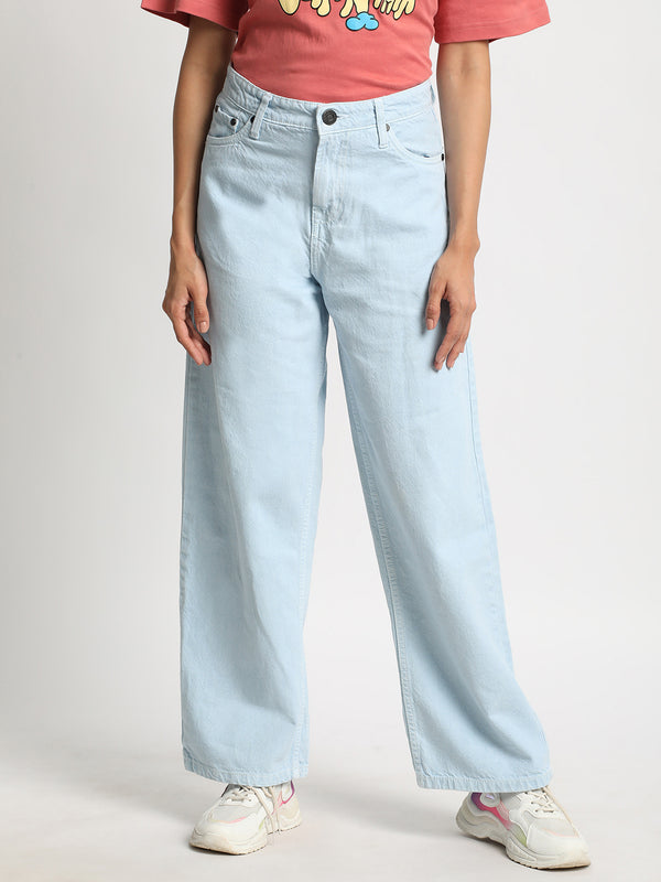 Women Sky Blue Relaxed Fit High-Rise Solid Jeans