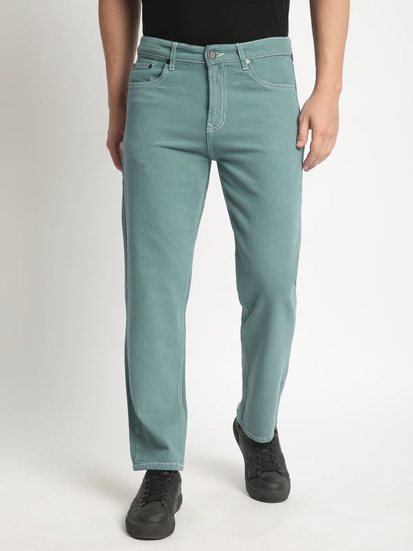 Men Solid Teal Green Relaxed Fit Denim Jeans