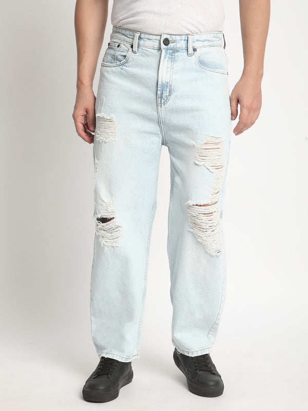 Men Baggy Heavy Washed Distressed Jeans
