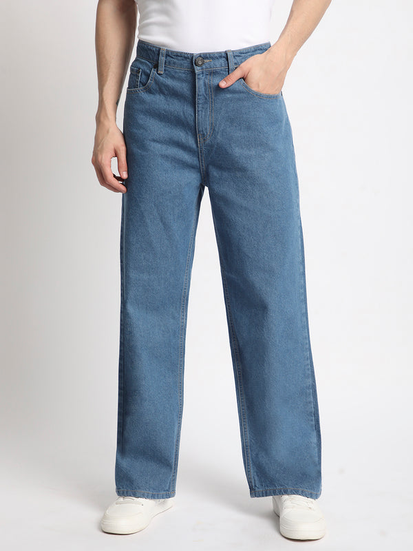 Men Blue Wide Leg Jeans