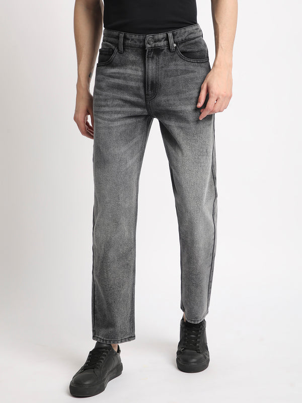 Men Grey Relaxed Heavy Washed Jeans
