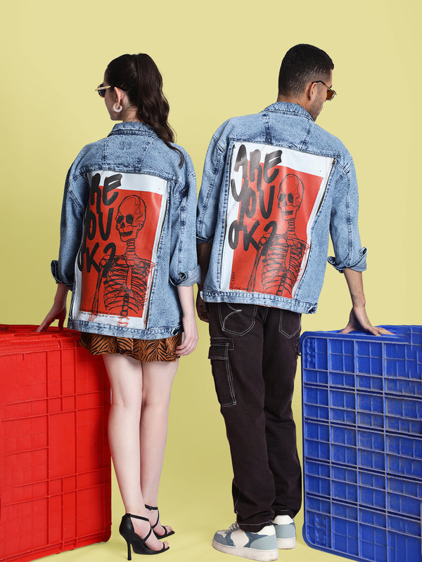 Unisex Oversized Denim Jacket With Swappable Graphic Patch