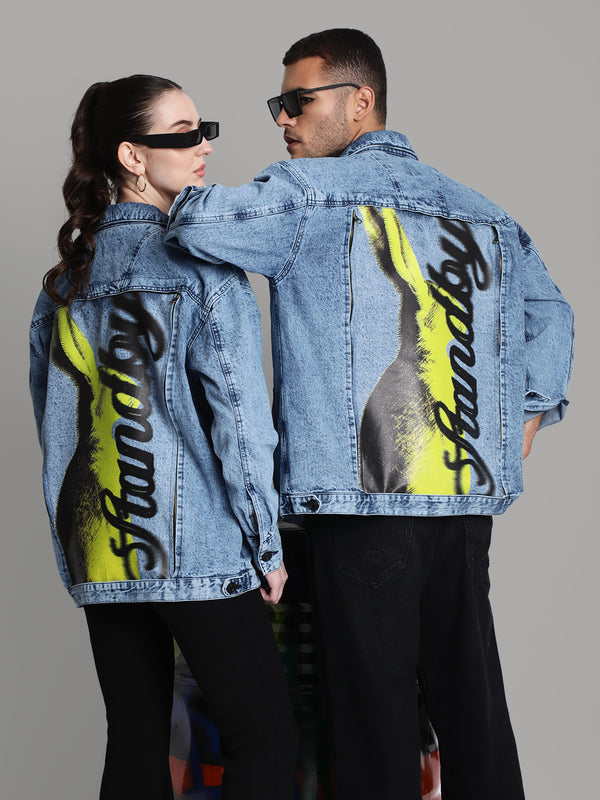 Unisex Oversized Denim Jacket With Swappable Graphic Patch