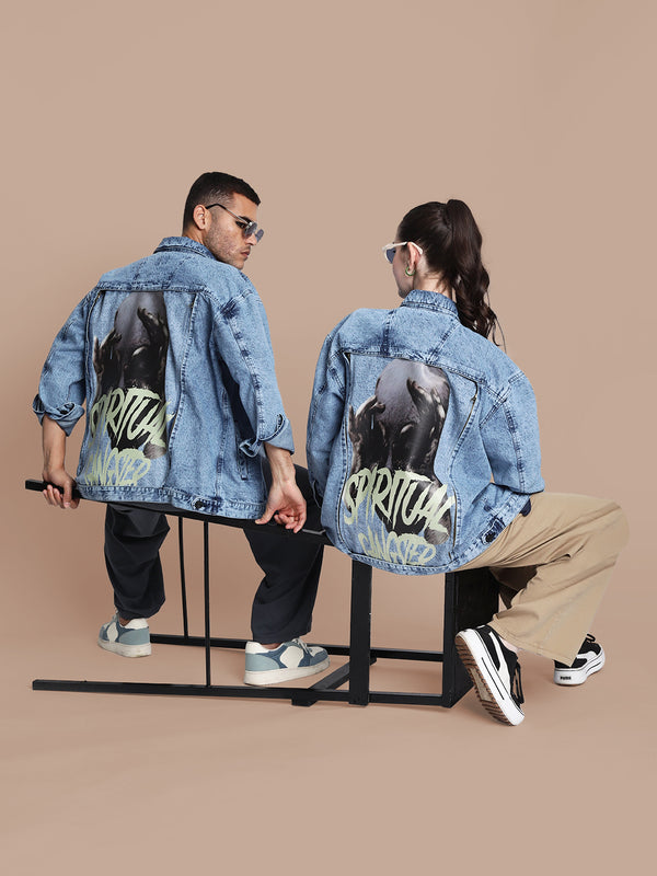 Unisex Oversized Denim Jacket With Swappable Graphic Patch