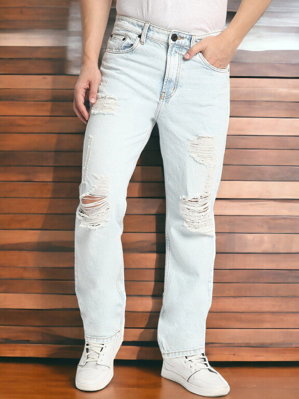 Men Light Blue Tinted Straight Denim Jeans