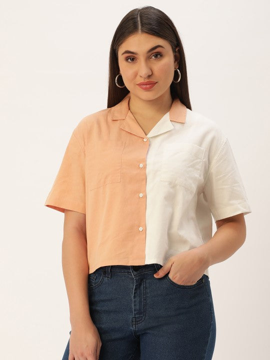Women Boxy Colour blocked Cotton Casual Shirt