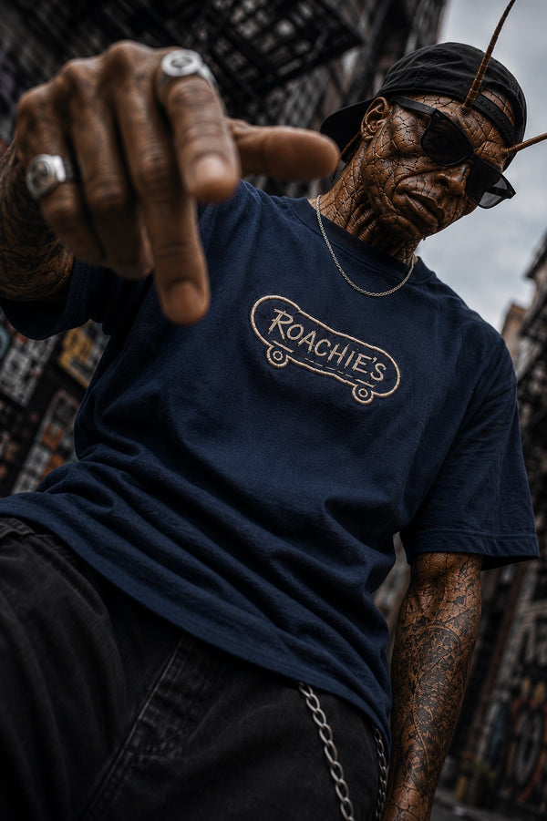 Men Navy Badged Oversized Half sleeves T-Shirt