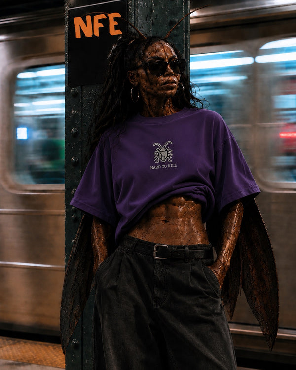 Women Purple Badge Embroidered Oversized Half sleeves T-Shirt