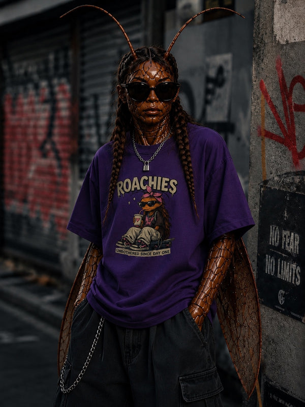 Women Purple Graphic Oversized Half sleeves T-Shirt