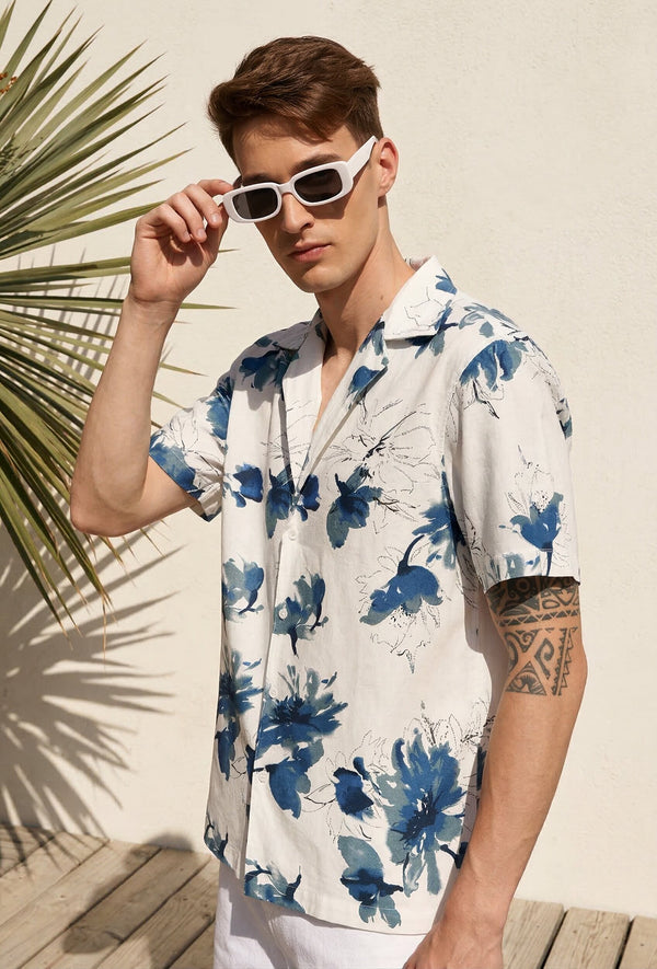 Mens Relaxed Fit Resort Collar Causal Shirt