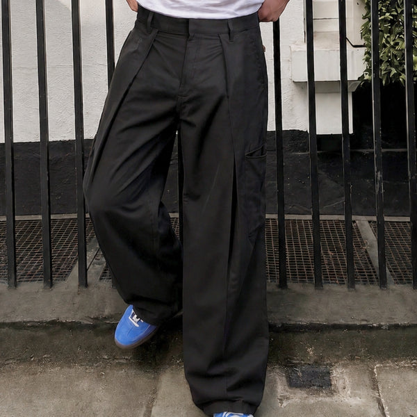 Men Relaxed Front Long Pleats Korean Trouser