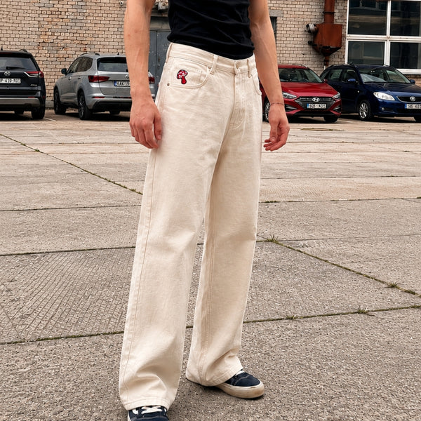 Men Ecru Wide Leg Mushroom Badge Jans