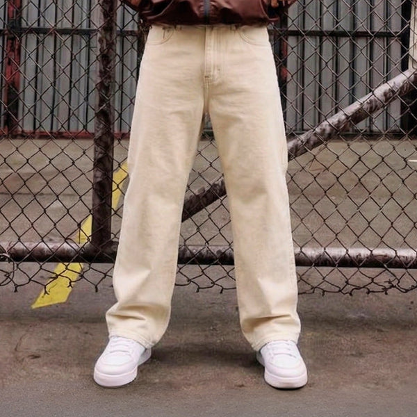 Men Ecru Wide Leg Jeans