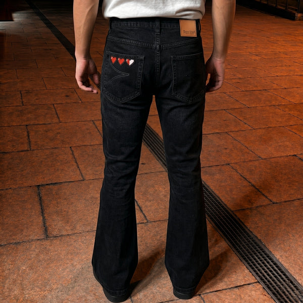 Men Bootcut Korean Heart Badge Jeans
