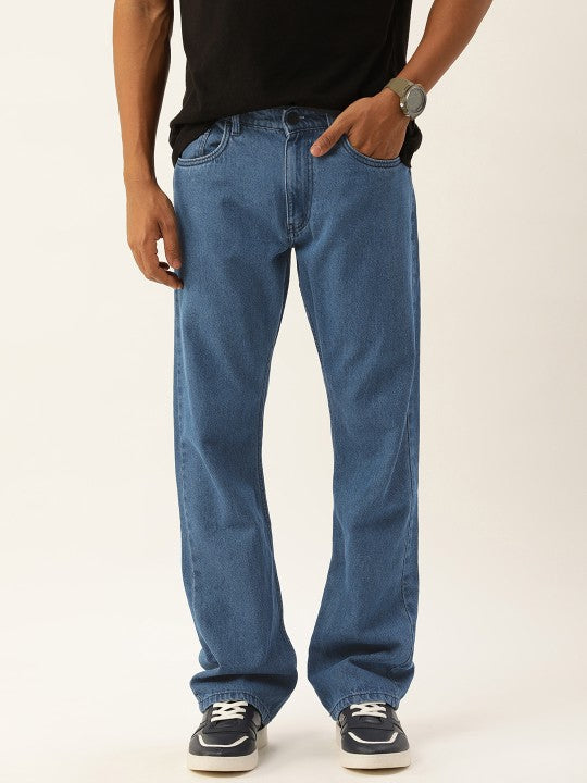 Men Blue Boot Cut Denim Solid Jeans