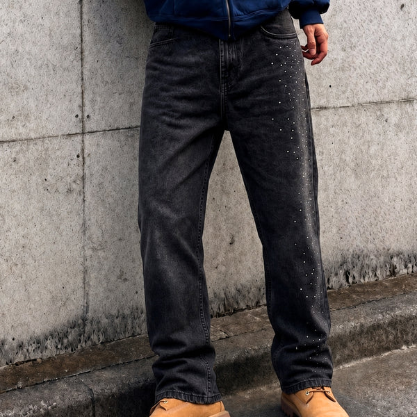 Men Black Relaxed Embellished Jeans