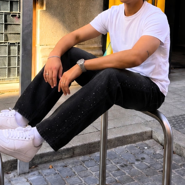 Men Black Relaxed Embellished Jeans