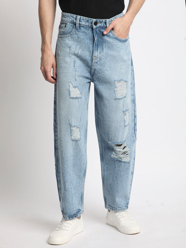 Men Blue Baggy Heavy Distressed Jeans