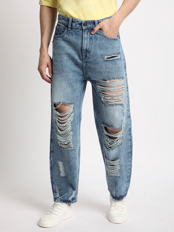 Men Mid Blue Relaxed-Fit Distressed Jeans