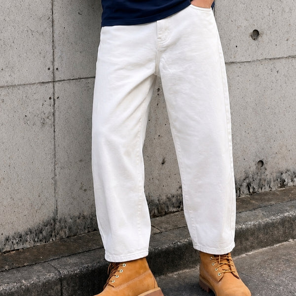 Men White Relaxed Cropped Jeans