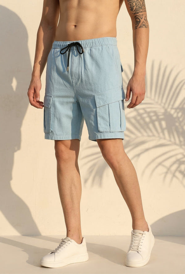 Men Solid Relaxed Fit Cargo Shorts
