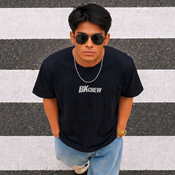 Men Black Embroidered Regular Fit T-Shirt