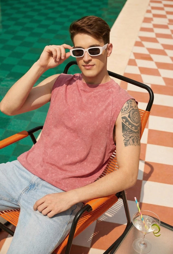 Men Oversized Fit Raglan Vest With Raw Edges Sleveless T-Shirt