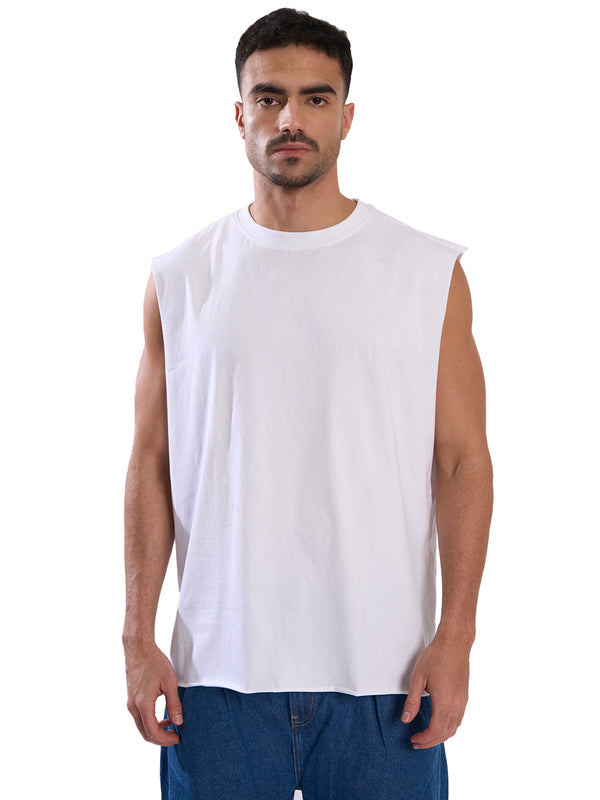 Men White Sleeveless Oversized T Shirt