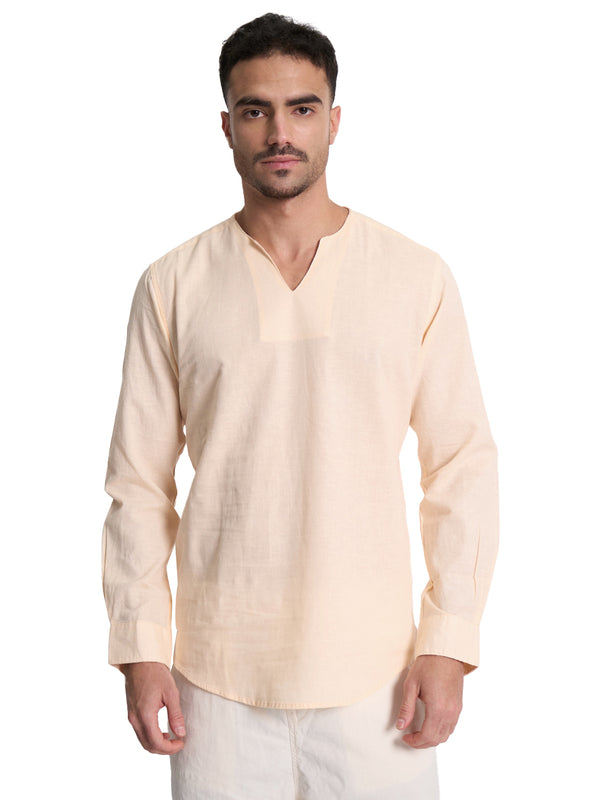 Men Peach Cotton Linen Slim fit Short Kurta
