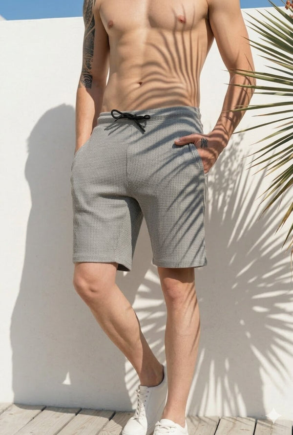 Men Relaxed Textured Waffle Shorts