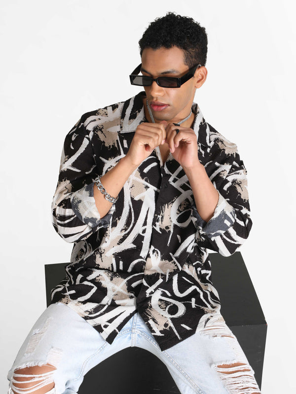 Men Brown/Cream Printed Oversized Shirt