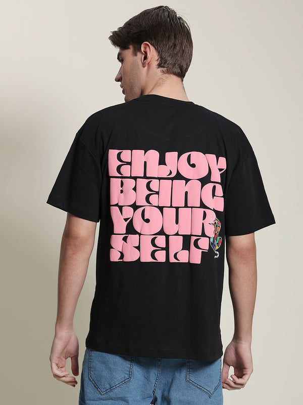 Men Black Printed Oversized T-Shirt