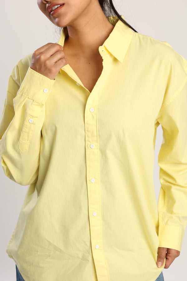 Women oversize drop shoulder yellow casual shirt