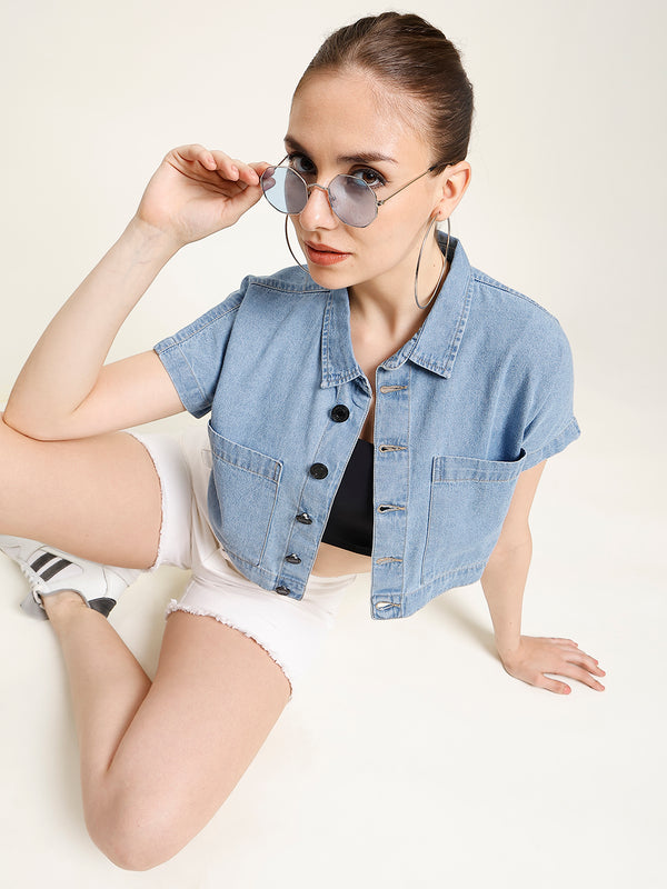 Women Classic Spread Collar Solid Cotton Casual Shirt