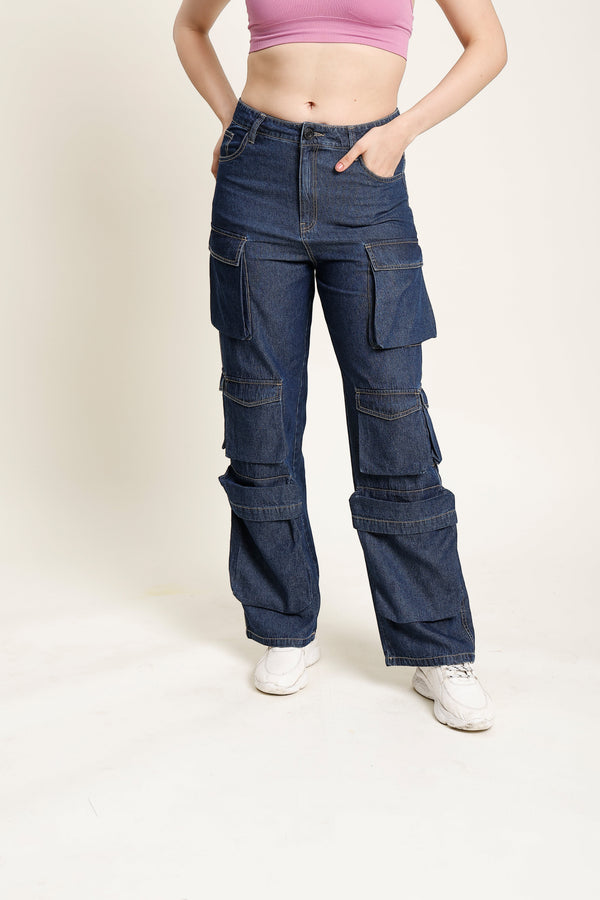 Women Straight Dark Blue Trousers