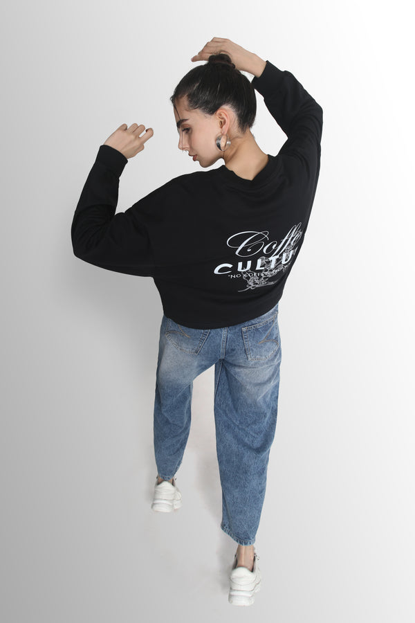 Women's Oversized Typography Printed Black Sweatshirt